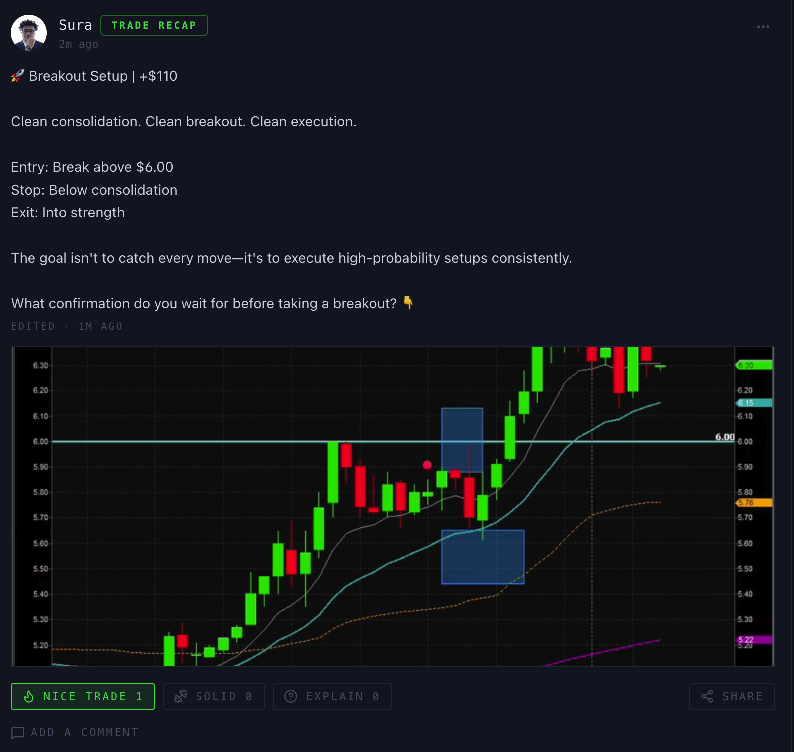 EdgeLog dashboard showing Edge Score and streaks