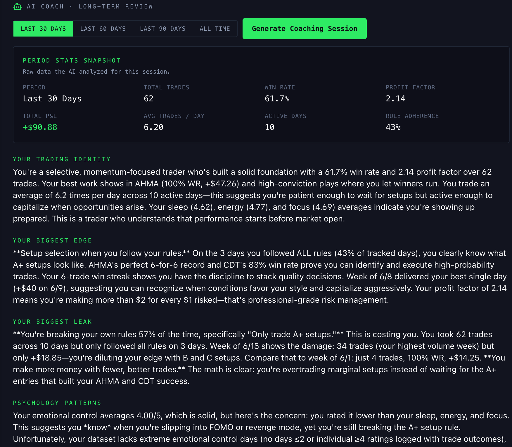 EdgeLog AI Coach analysis output